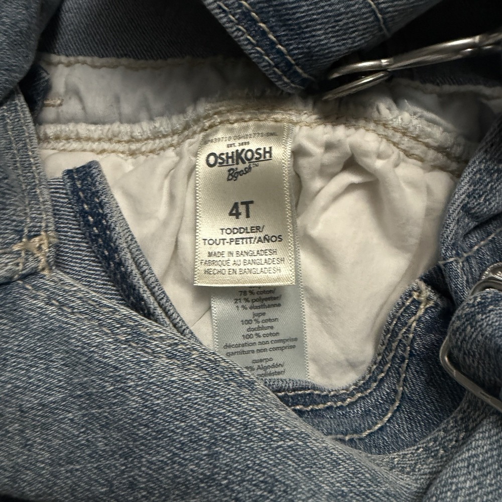 Oshkosh B'gosh Overalls Dress Denim White Lace Pleated Little Girls Size 4T - Picture 6 of 6